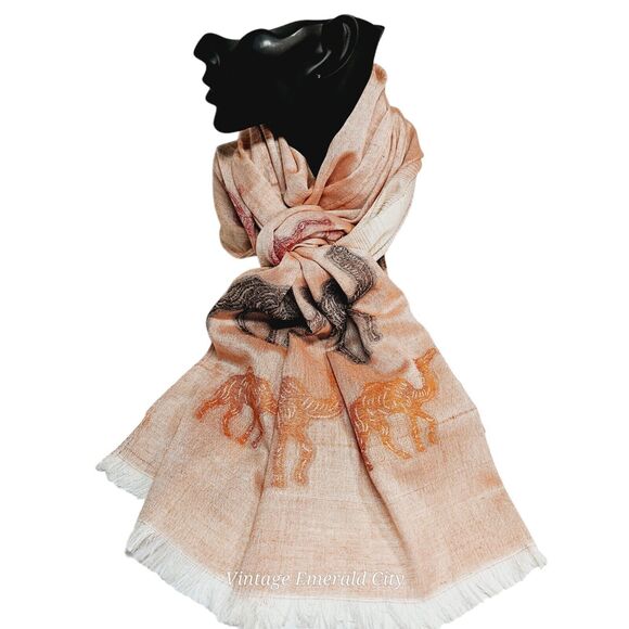 Handwoven Pashmina 100% Cashmere Wrap Shawl Salmon Pink Camel Design India Scarf - Picture 11 of 12